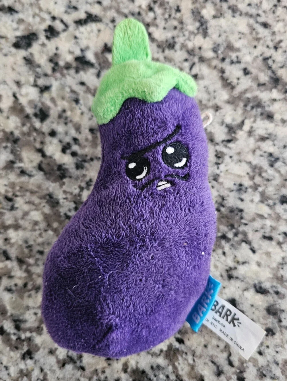 BARK brand plush dog toy shaped like an angry eggplant Dog Sz XS/S
